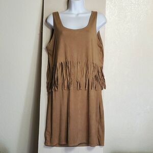 𝅺poof Faux Suede Fringe Mini Dress Indian Costume Large Medium